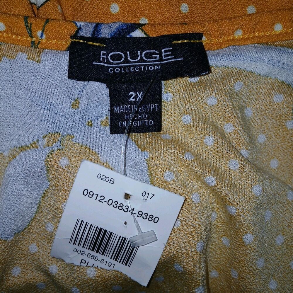 NWT ROUGE COLLECTION Womens 2X/1X Peasant Boho Polka Dot Floral Overlay Top Gold - Picture 9 of 11